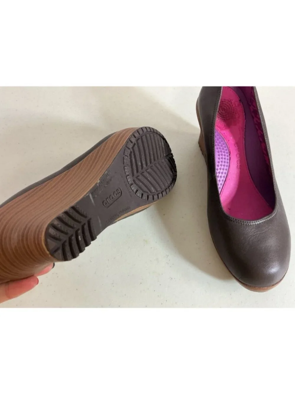 Crocs Leather Wedge Pumps Platform Womens 6